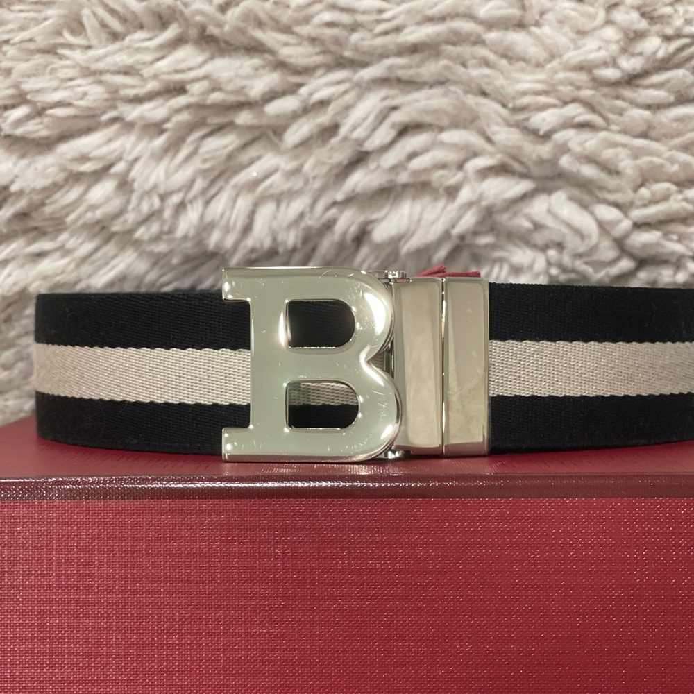 Bally Black and White Belt with Silver Buckle - Picture 3 of 6